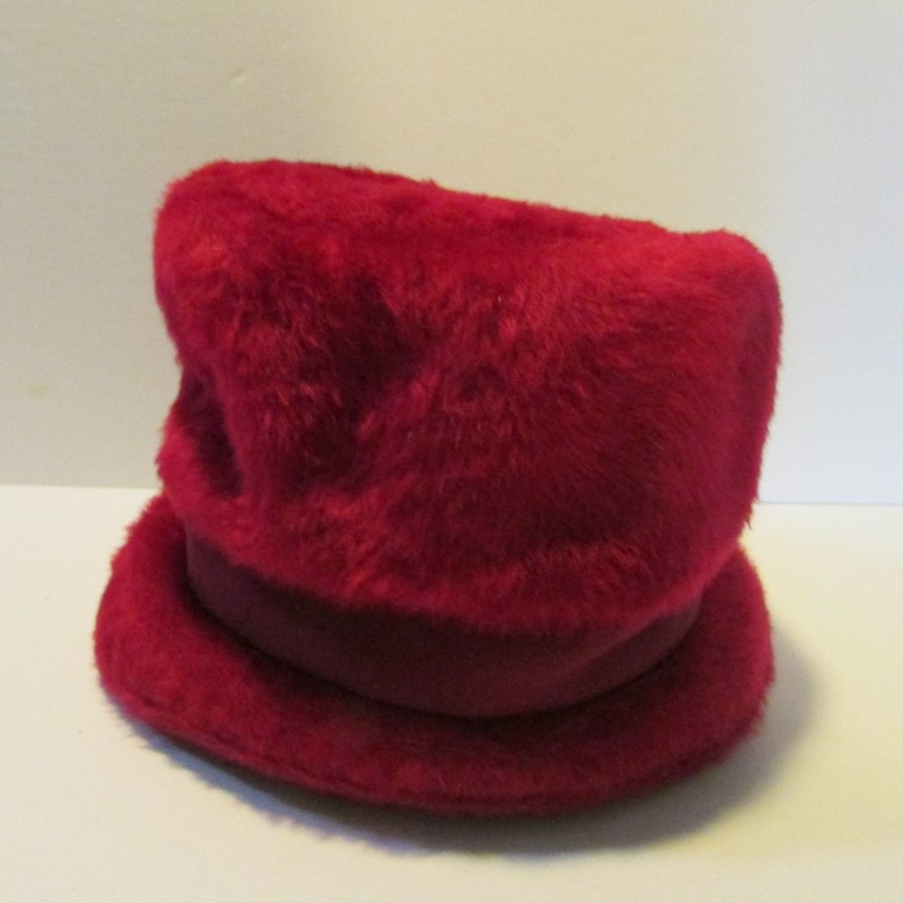 vintage women's magenta faux fur bucket hat with ribbon band and bow size 18 - Picture 2 of 7